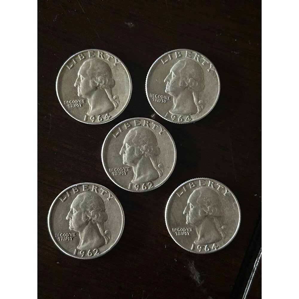 Lot of 5 - Washington Quarters 90% Silver - 1962 And 1964